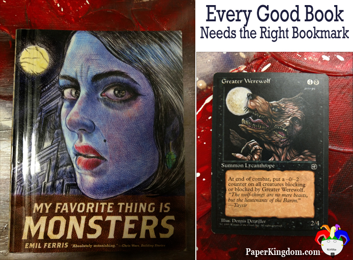 My Favorite Thing is Monsters by Emil Ferris marked with Magic: the Gathering card Greater Werewolf